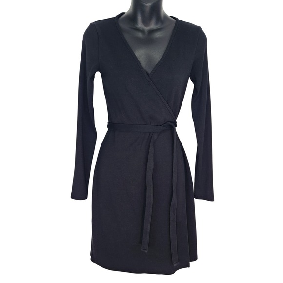 Boden Dresses & Skirts - Boden‎ Black Ribbed Knit Long Sleeve Wrap Dress D0777 Cotton Tencel Modal US 4R